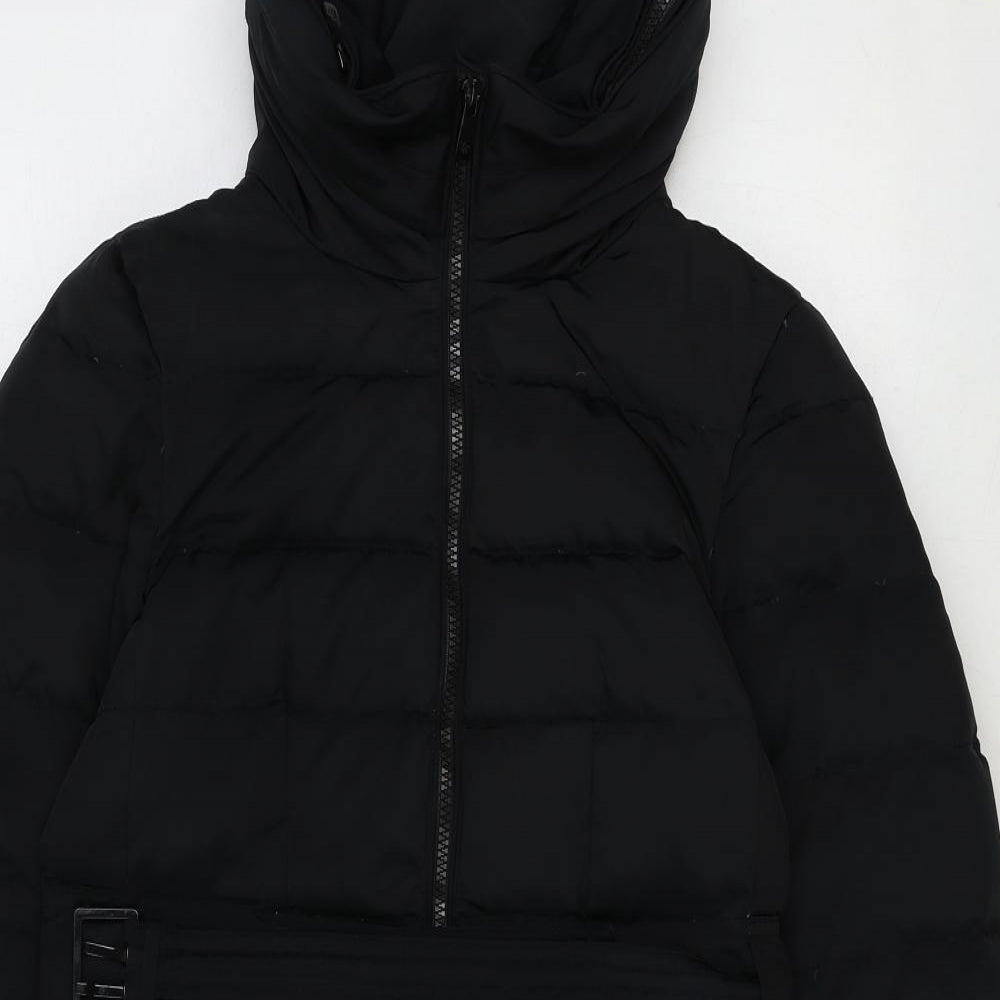 Zara Womens Black Puffer Jacket Coat Size S Zip