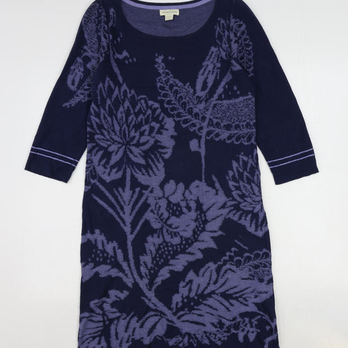Monsoon Womens Blue Floral Cotton Jumper Dress Size 12 Round Neck Pullover