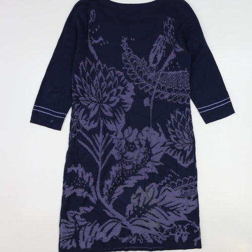 Monsoon Womens Blue Floral Cotton Jumper Dress Size 12 Round Neck Pullover