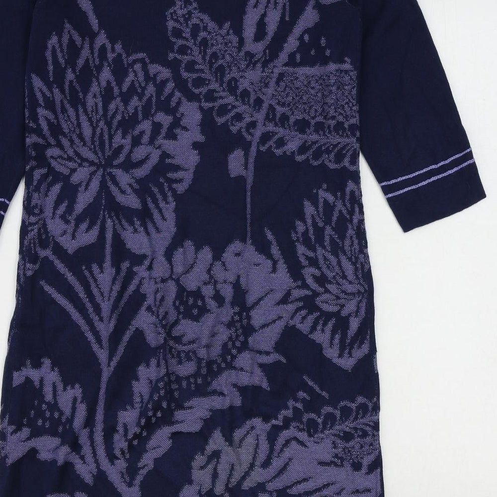 Monsoon Womens Blue Floral Cotton Jumper Dress Size 12 Round Neck Pullover