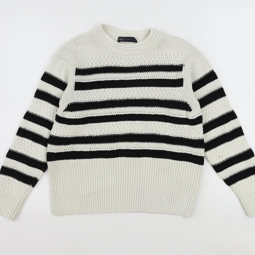 Marks and Spencer Womens Ivory Round Neck Striped Cotton Pullover Jumper Size S