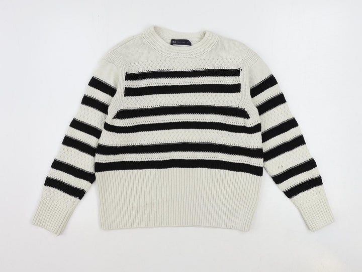 Marks and Spencer Womens Ivory Round Neck Striped Cotton Pullover Jumper Size S