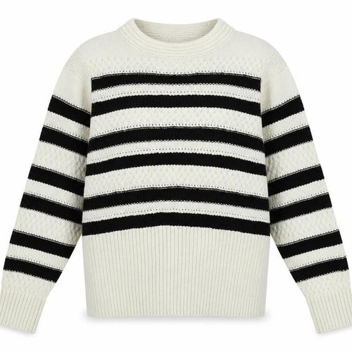 Marks and Spencer Womens Ivory Round Neck Striped Cotton Pullover Jumper Size S