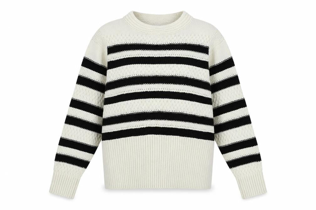 Marks and Spencer Womens Ivory Round Neck Striped Cotton Pullover Jumper Size S