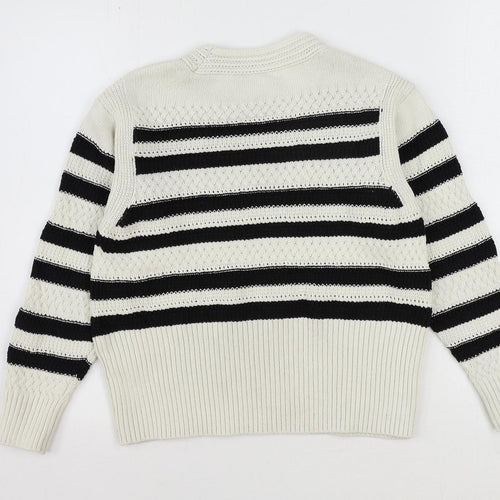 Marks and Spencer Womens Ivory Round Neck Striped Cotton Pullover Jumper Size S