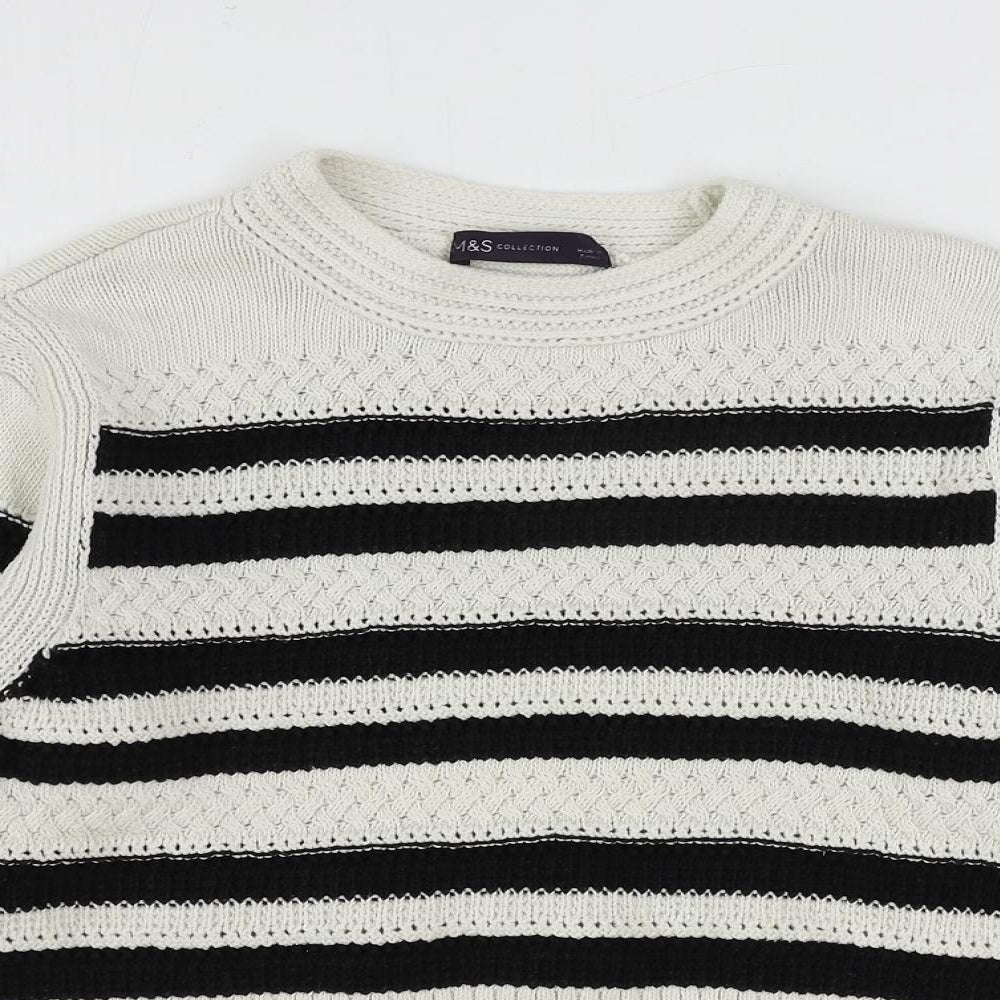Marks and Spencer Womens Ivory Round Neck Striped Cotton Pullover Jumper Size S
