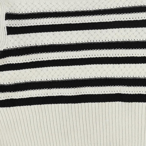 Marks and Spencer Womens Ivory Round Neck Striped Cotton Pullover Jumper Size S