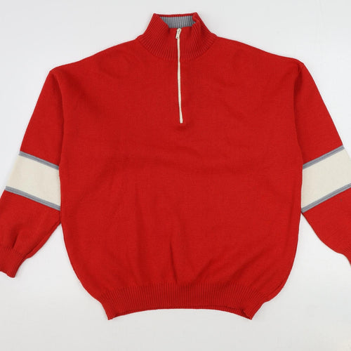 St Michael Mens Red High Neck Wool Pullover Jumper Size L Long Sleeve - Quarter-Zip
