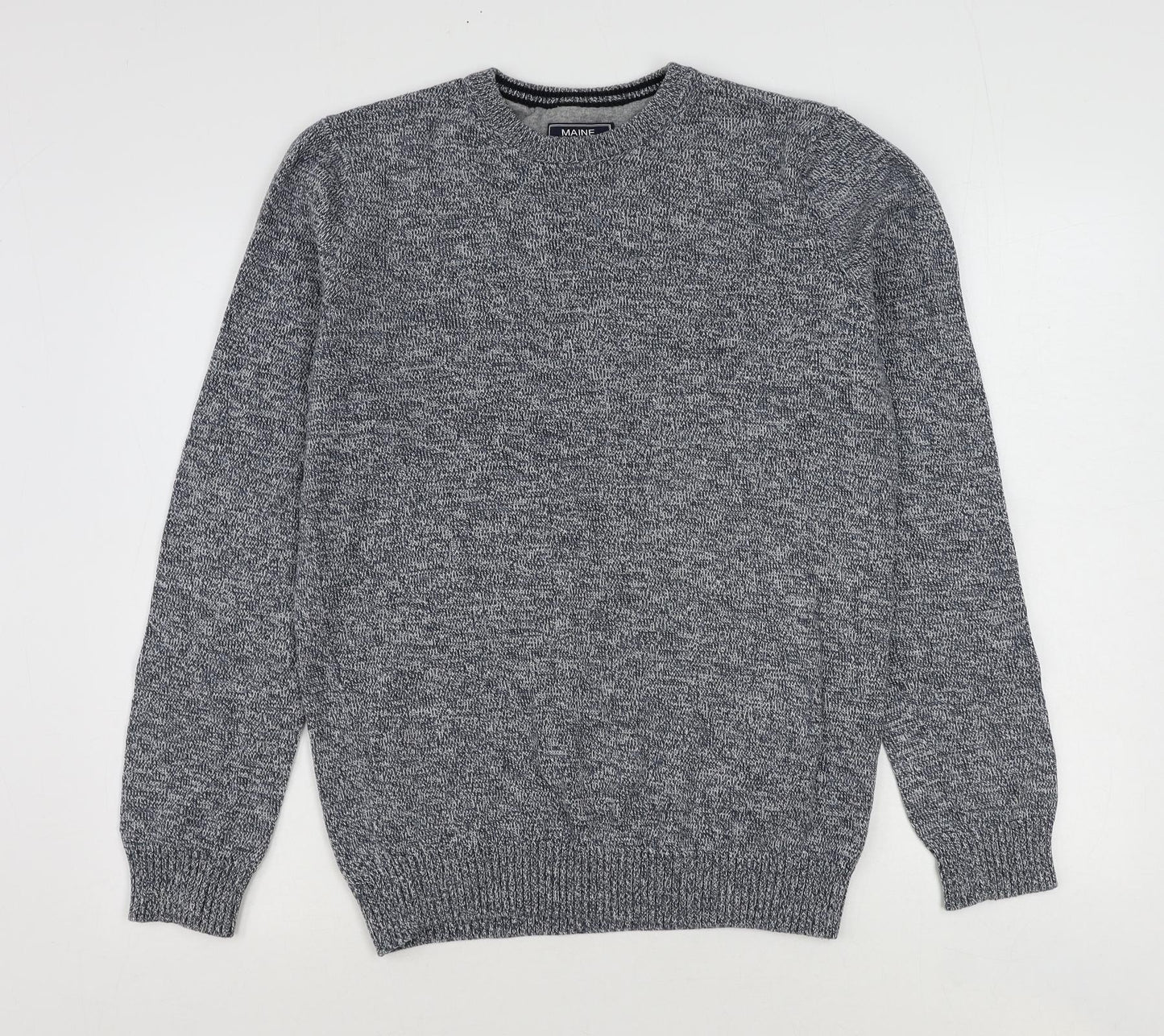Maine New England Mens Blue Round Neck Cotton Pullover Jumper Size S Long Sleeve
