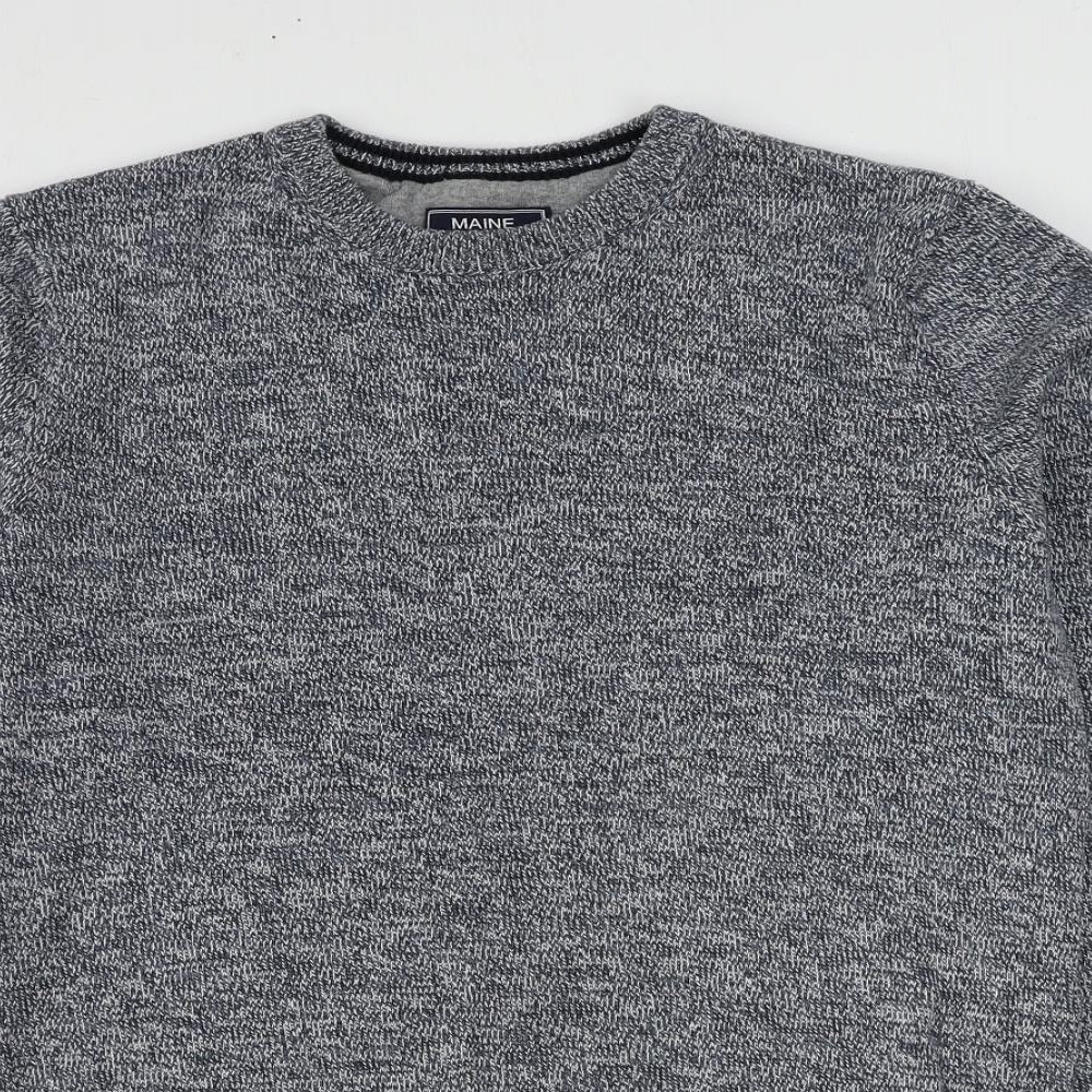 Maine New England Mens Blue Round Neck Cotton Pullover Jumper Size S Long Sleeve