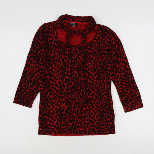 ASOS Womens Red Scoop Neck Animal Print Acrylic Pullover Jumper Size 8 - Leopard Print