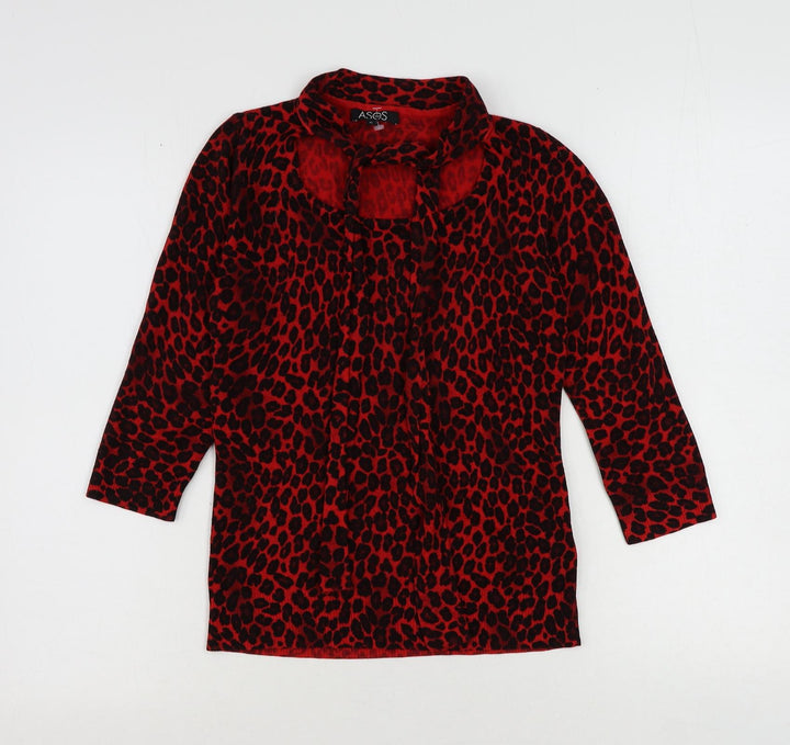 ASOS Womens Red Scoop Neck Animal Print Acrylic Pullover Jumper Size 8 - Leopard Print