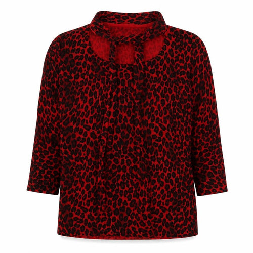 ASOS Womens Red Scoop Neck Animal Print Acrylic Pullover Jumper Size 8 - Leopard Print