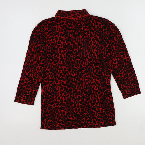 ASOS Womens Red Scoop Neck Animal Print Acrylic Pullover Jumper Size 8 - Leopard Print