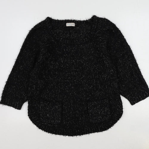 Indigo Womens Black Scoop Neck Polyamide Pullover Jumper Size 10