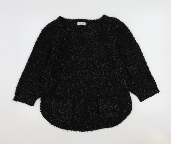 Indigo Womens Black Scoop Neck Polyamide Pullover Jumper Size 10