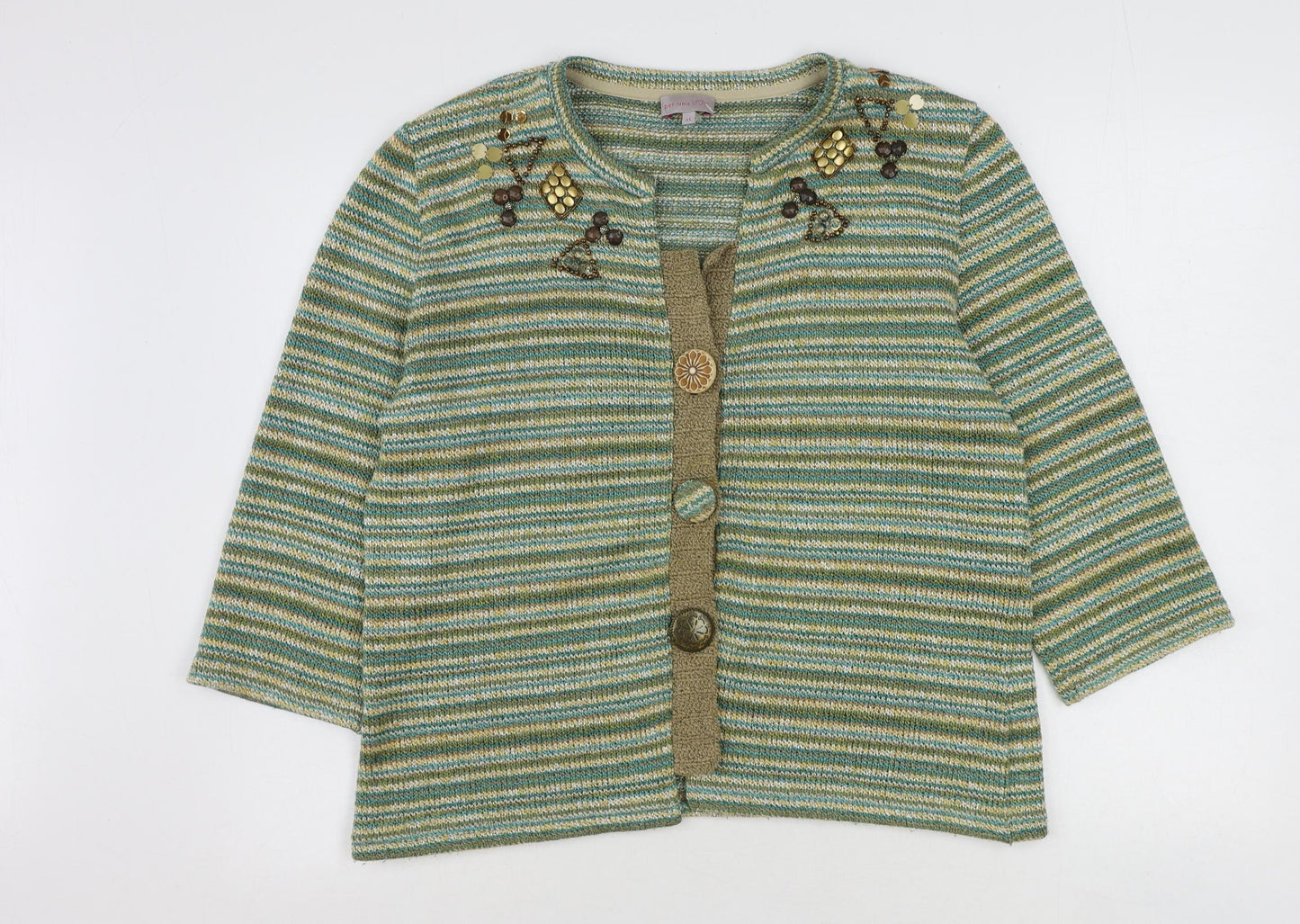Per Una Womens Multicoloured Scoop Neck Striped Acrylic Cardigan Jumper Size XL