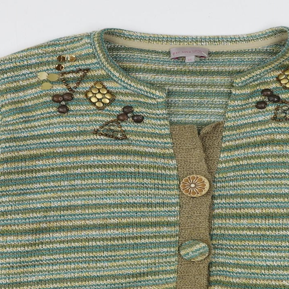 Per Una Womens Multicoloured Scoop Neck Striped Acrylic Cardigan Jumper Size XL