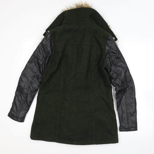 River Island Womens Green Overcoat Coat Size 6 Zip - Faux Fur