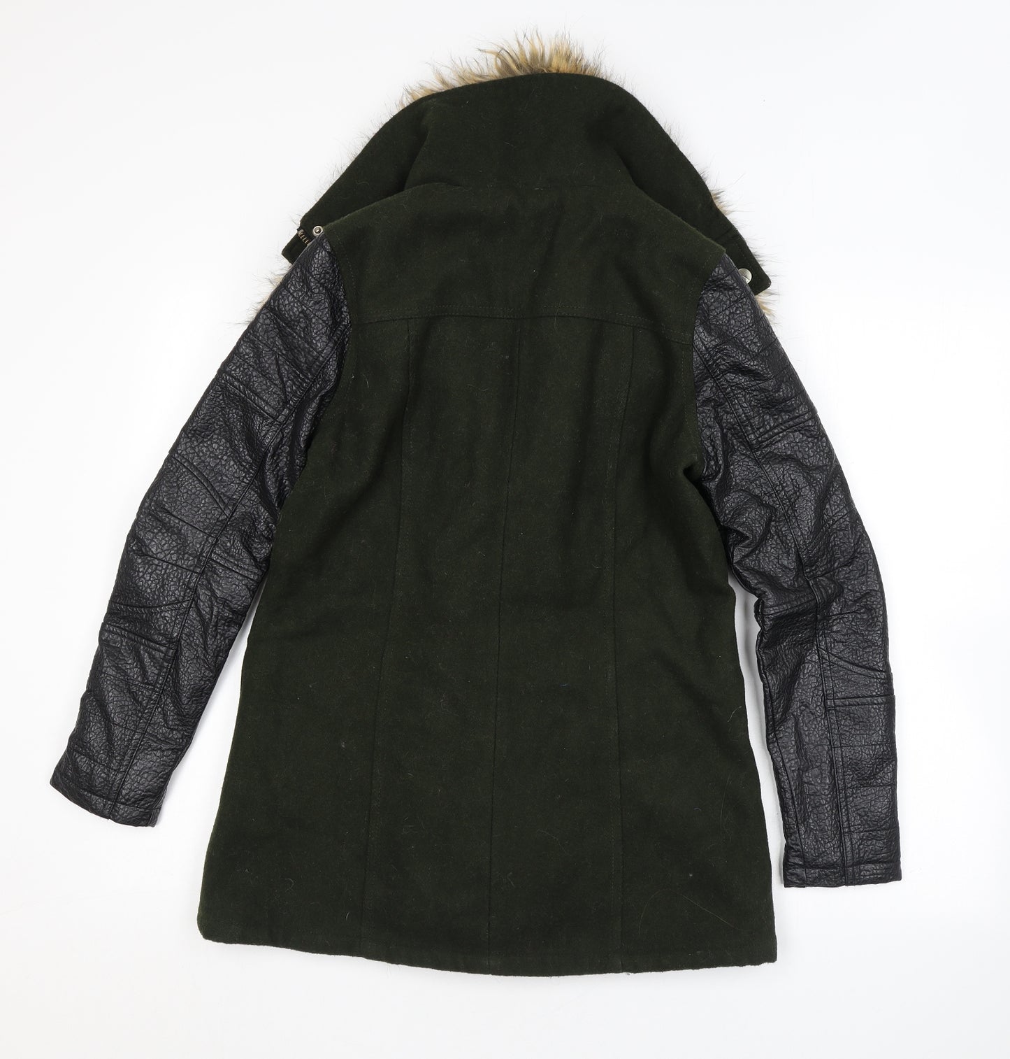 River Island Womens Green Overcoat Coat Size 6 Zip - Faux Fur