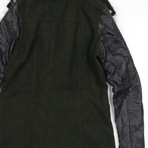 River Island Womens Green Overcoat Coat Size 6 Zip - Faux Fur