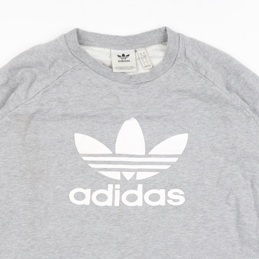 adidas Mens Grey Cotton Pullover Sweatshirt Size L