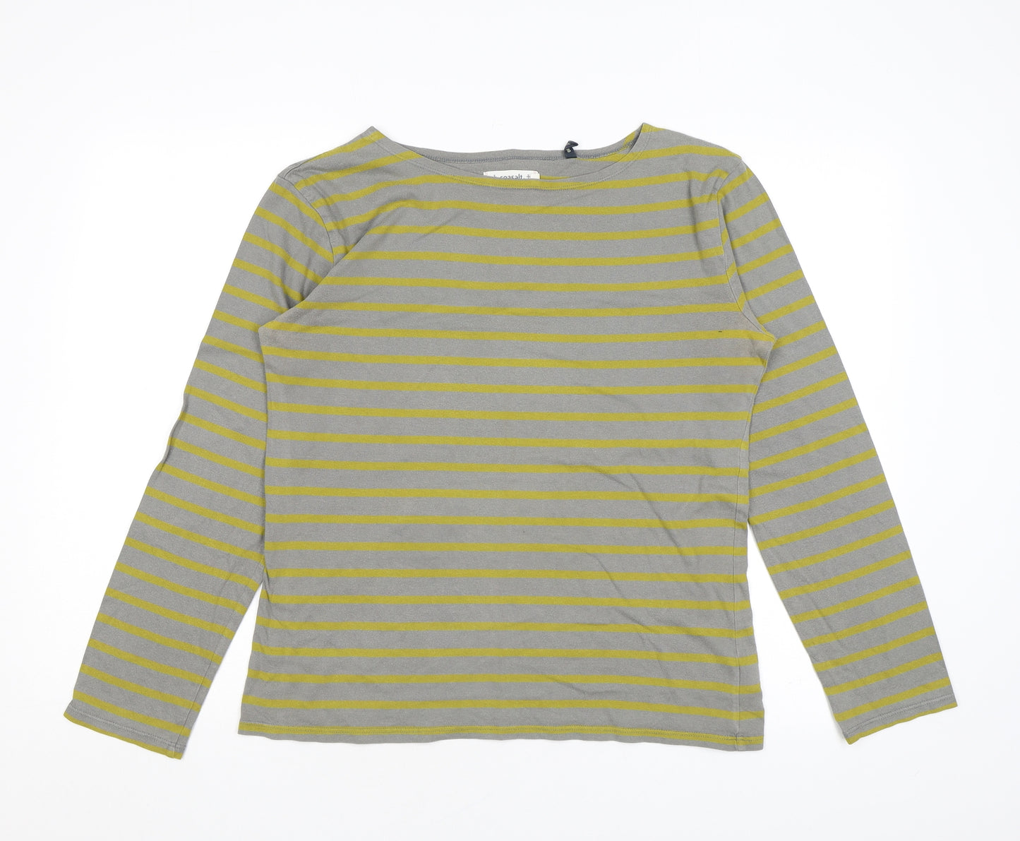 Seasalt Womens Green Striped Cotton Basic T-Shirt Size 12 Boat Neck