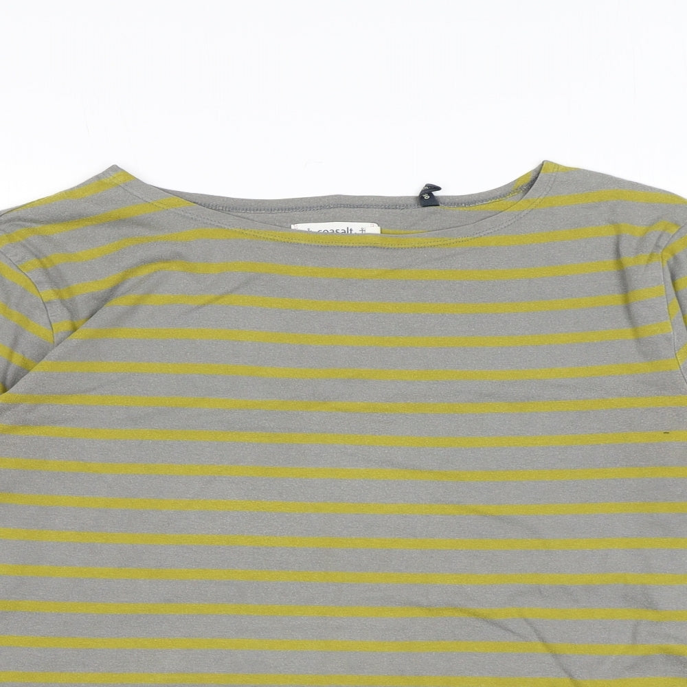 Seasalt Womens Green Striped Cotton Basic T-Shirt Size 12 Boat Neck