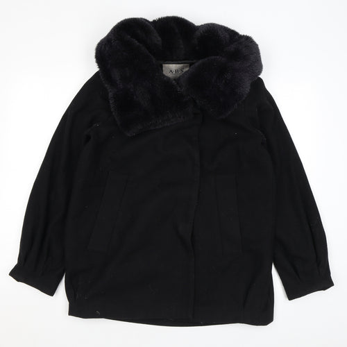 ABS Womens Black Overcoat Coat Size S Snap - Faux Fur
