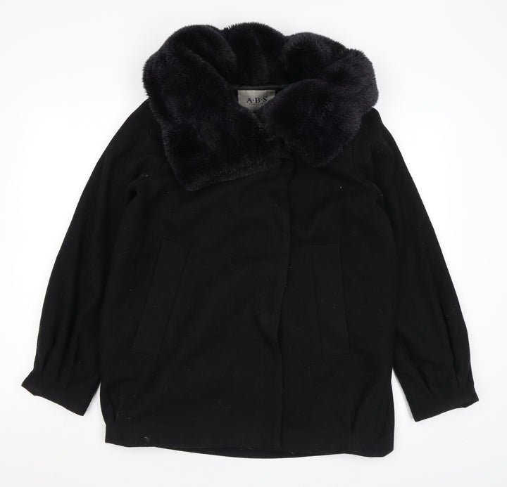 ABS Womens Black Overcoat Coat Size S Snap - Faux Fur
