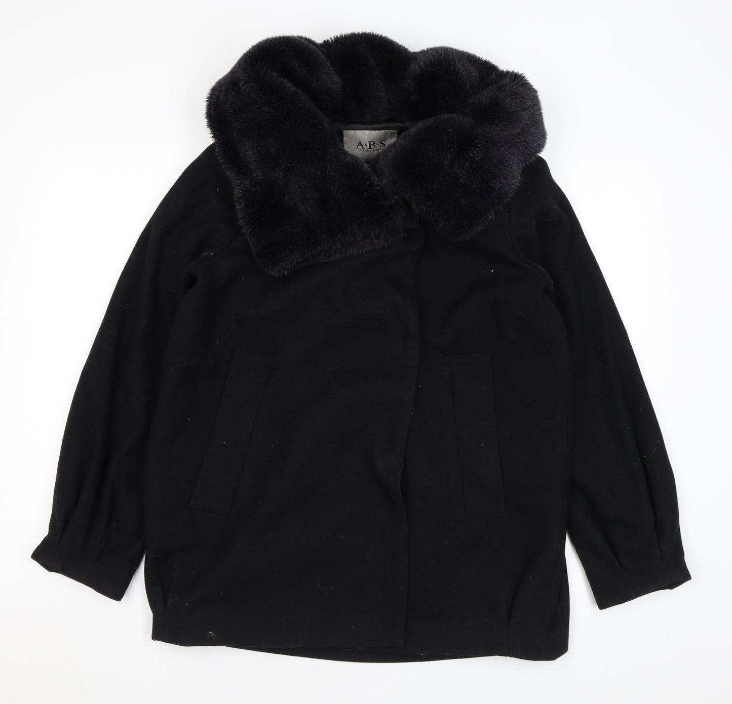 ABS Womens Black Overcoat Coat Size S Snap - Faux Fur