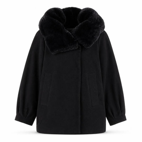 ABS Womens Black Overcoat Coat Size S Snap - Faux Fur