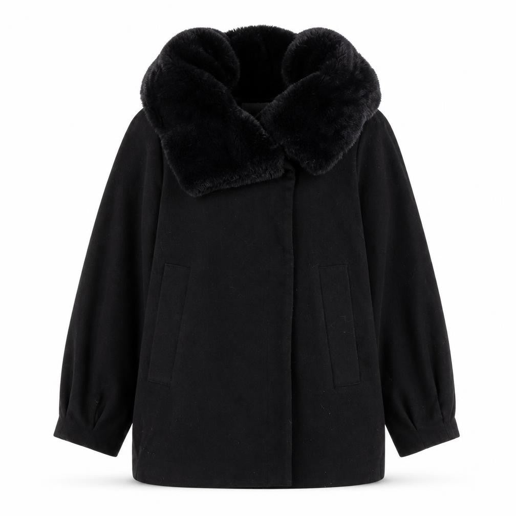 ABS Womens Black Overcoat Coat Size S Snap - Faux Fur