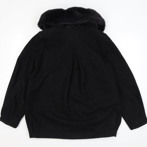 ABS Womens Black Overcoat Coat Size S Snap - Faux Fur