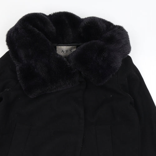 ABS Womens Black Overcoat Coat Size S Snap - Faux Fur