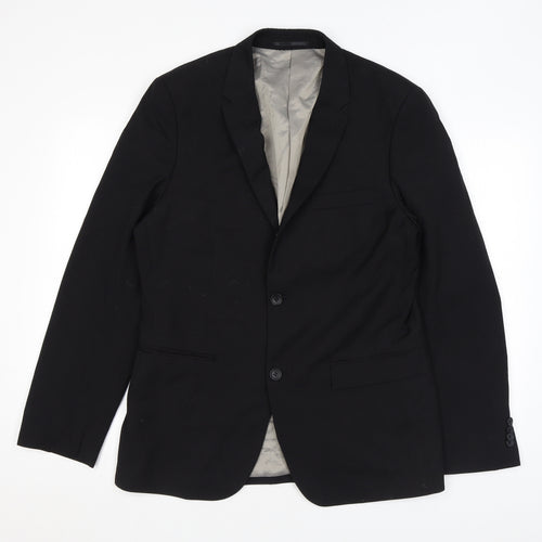 Topman Mens Black Polyester Jacket Suit Jacket Size 40 Regular