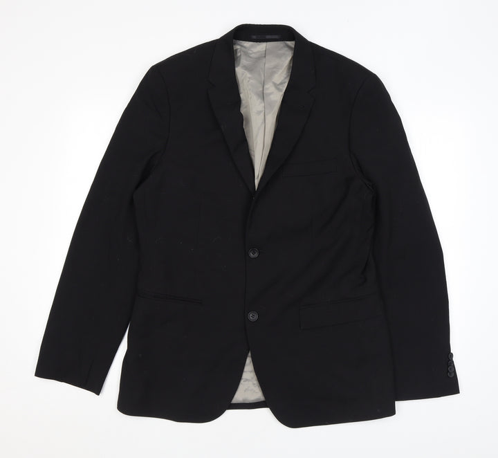 Topman Mens Black Polyester Jacket Suit Jacket Size 40 Regular