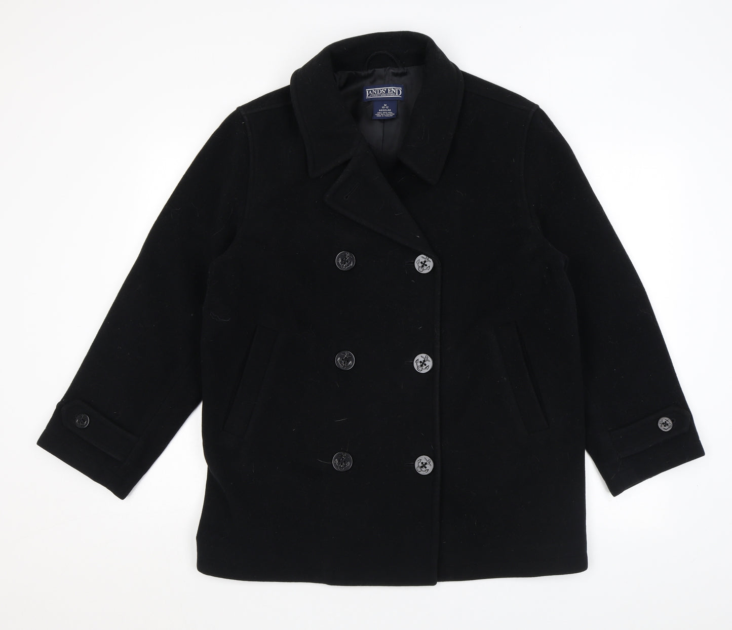 Lands' End Womens Black Pea Coat Coat Size 10 Button