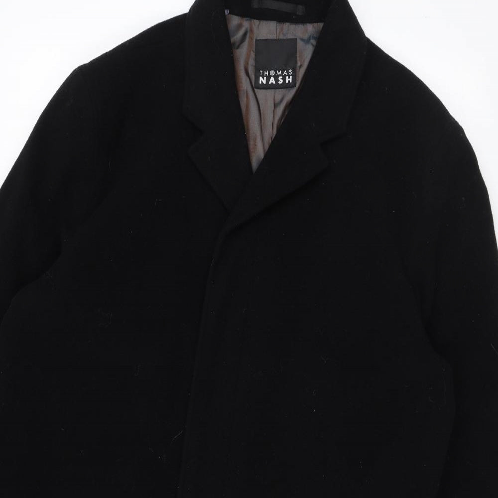 Thomas Nash Mens Black Overcoat Coat Size M Button