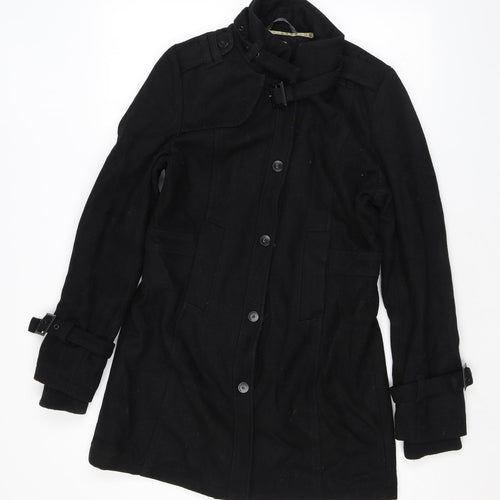 Crafted Womens Black Overcoat Coat Size S Snap