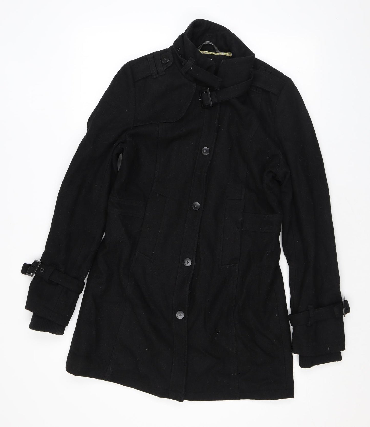 Crafted Womens Black Overcoat Coat Size S Snap