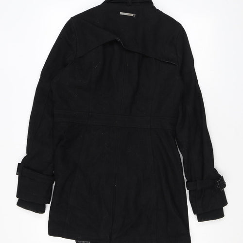 Crafted Womens Black Overcoat Coat Size S Snap