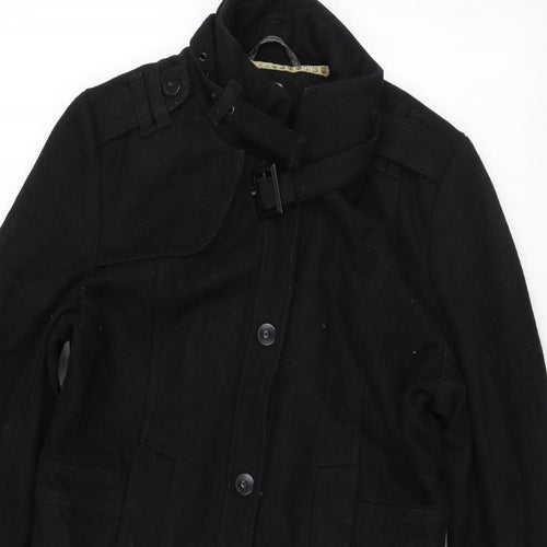 Crafted Womens Black Overcoat Coat Size S Snap