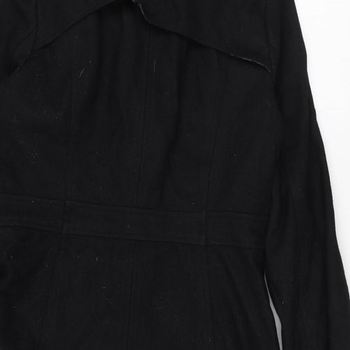 Crafted Womens Black Overcoat Coat Size S Snap