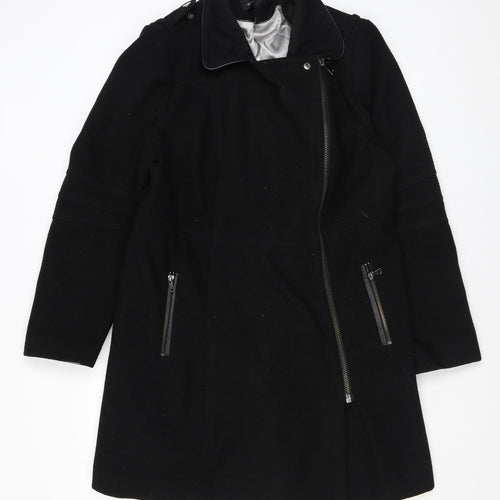 Wallis Womens Black Overcoat Coat Size 16 Zip