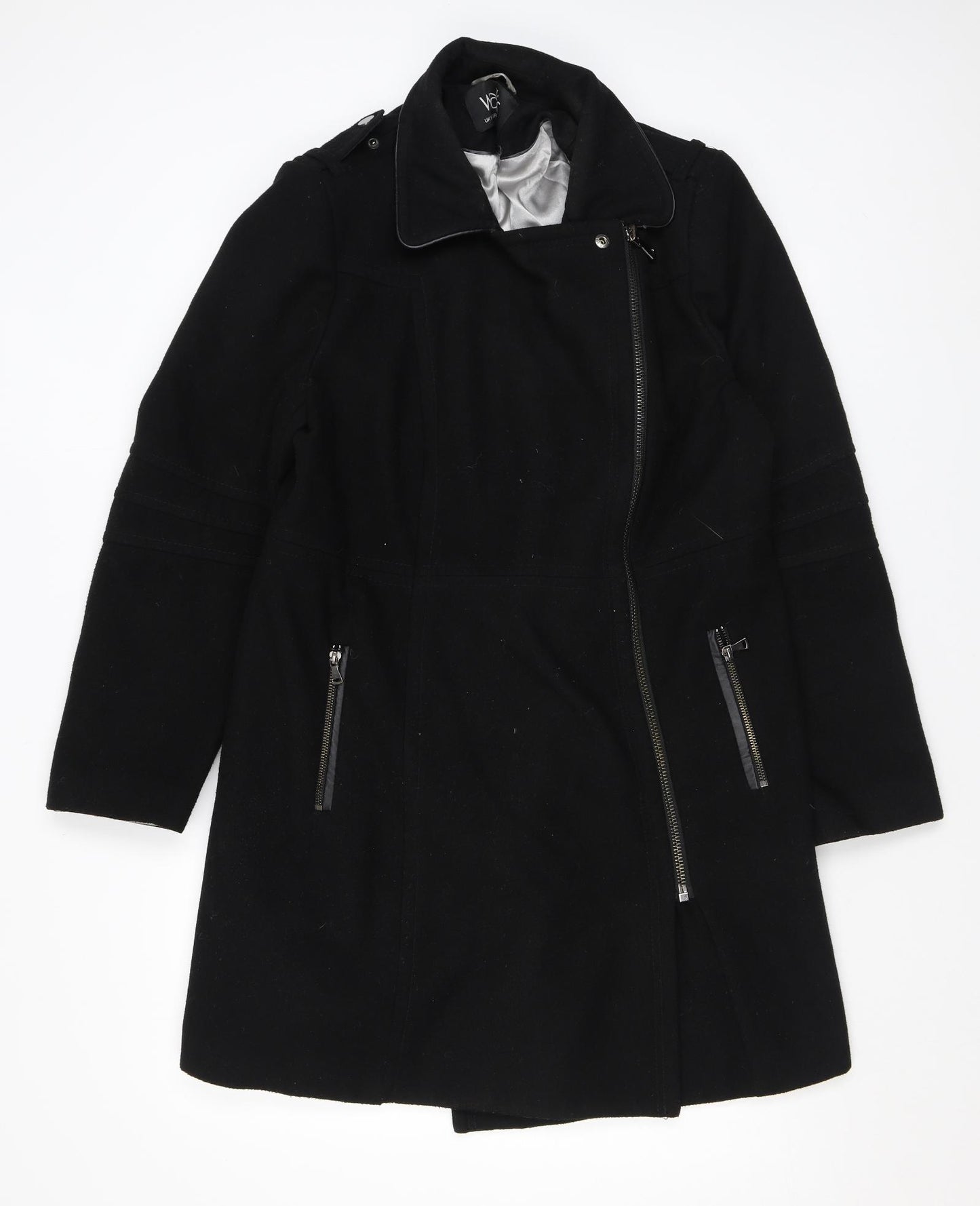 Wallis Womens Black Overcoat Coat Size 16 Zip