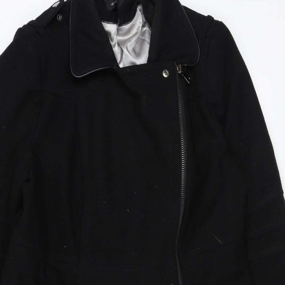 Wallis Womens Black Overcoat Coat Size 16 Zip