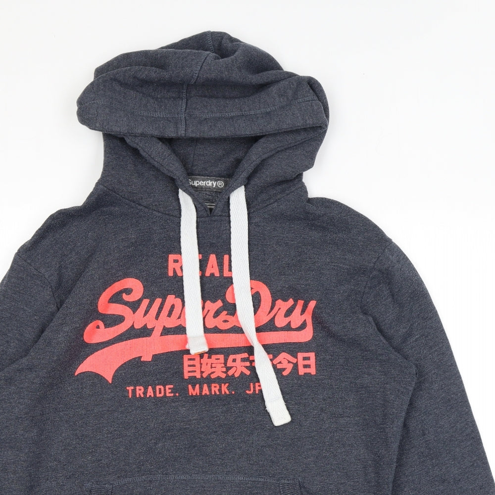 Superdry Mens Blue Cotton Pullover Hoodie Size S - Logo