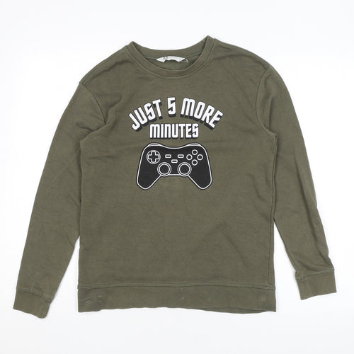 H&M Boys Green Cotton Pullover Sweatshirt Size 10 Years Pullover - Video Games
