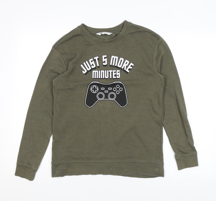 H&M Boys Green Cotton Pullover Sweatshirt Size 10 Years Pullover - Video Games